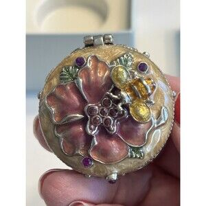 Vtg Monet Bumble Bee Floral Enameled Jeweled Hinged Trinket Treasure Pill Box